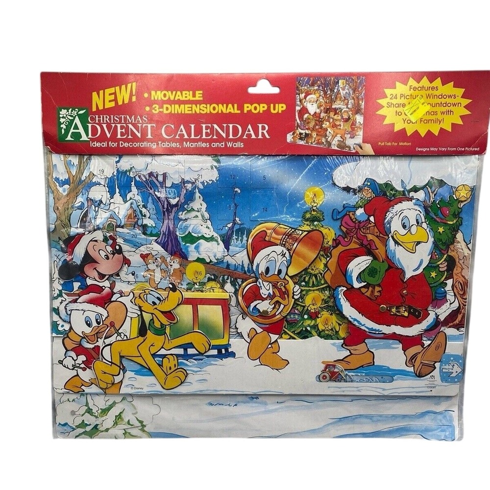 Disney Christmas ADVENT CALENDAR Moveable 3-D Pop-Up Vintage NEW